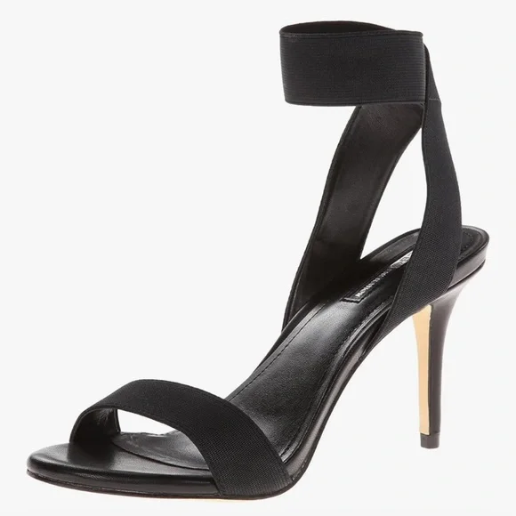 BCBGeneration BG-Halo Black Textile Ankle Strap Leather Heel Dress Sandala Sz 10 - Picture 14 of 14